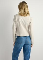 Women's Beige Leather Jacket KURDS-0603-0B(W26) - Back view of the product, on a model, against a light background. Knee-length silhouette visible.