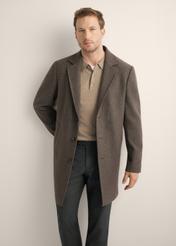 Men's wool herringbone coat PLAMT-0006-9C(Z26), front view of the product on the model. Half of the silhouette visible.