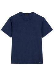 Navy blue cotton men's T-shirt TSHMT-0140-7E(W26), front product view on white background.