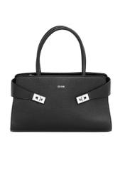 Elegant black women's handbag with decorative clasps TOREC-1374-9I(Z26), front product view on a white background.