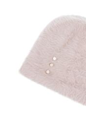 Light beige women's hat with rabbit fur CZADT-0023A-1A(Z26) - close-up detail, on white background.