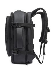 Black large travel backpack PLCMN-0018-99(Z26), side product view on white background.