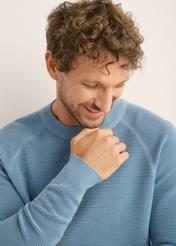 Men's blue ribbed sweater SWEMT-0193-7B(Z26). Front view of the product on a model. Close-up view.