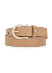 Beige women's leather belt PASDS-0274-1A(W26), front product view on white background.