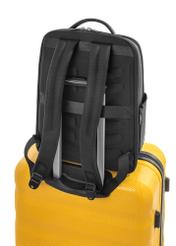 Black men's travel backpack TORMN-0376-99(Z25), product view from the back on the suitcase, view on a white background.