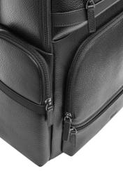 Black spacious men's backpack PLCMS-0022-99(Z25), close-up of the product detail, view on a white background.