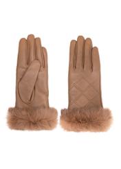 Women's leather gloves with rabbit fur REKDS-0071A-81(Z25), front product view on white background.