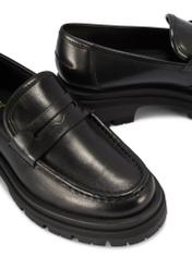Women's black leather loafers BUTYD-1069-99(W26) - close-up detail, on white background.