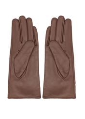 Camel leather women's gloves with buckle REKDS-0087-1D(Z26) - product view from above, on a white background.