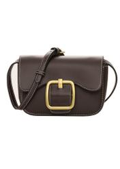Small brown women's handbag with buckle TOREC-1383-1H(Z26). Front view on a white background.