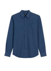 Navy blue men's linen blend shirt KOSMT-0379-7H(W26), front product view on white background.