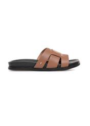 Brown leather women's flip-flops BUTYD-1163-24(W25), product view from the side on a white background.