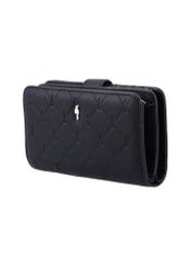 Black women's wallet with monogram POREC-0391A-9P(Z26), diagonal product view on white background.