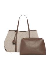 Beige herringbone shopper bag TOREC-1330-1P(Z26) - front product view, on white background.
