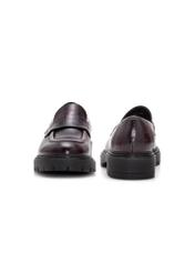 Burgundy women's croco moccasins BUTYD-1189-90(Z25), front and back product view on white background.