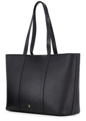 Black leather shopper bag TORES-1273-9I(W26) - diagonal product view on white background.