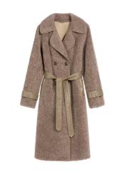 Women's fur coat with wool in brown color FUTDW-0035-91(Z25) - front view of the product on a white background.