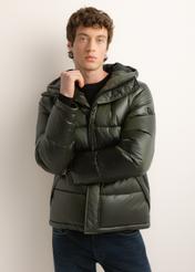 Men's green quilted jacket with hood KURMT-0340-8B(Z26)