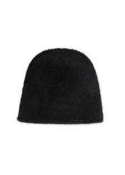 Black women's hat with rabbit fur CZADT-0023A-9E(Z26), product view from the back on a white background.