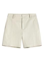 Women's leather cream shorts SPODS-0047-0B(W26), front product view on white background.
