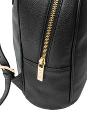 Black leather women's backpack TORES-1228-99(W26), close-up of product detail, view on white background.