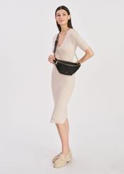 Black women's waist bag TOREC-0788C-99(Z25) - product view on a model on a white background.