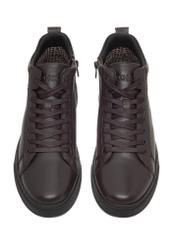 Men's dark brown leather sneakers BUTYM-0466-1I(Z26), front product view on white background.