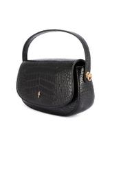 Small black women's croco messenger bag TOREC-1185-9G(W26), diagonal product view on a white background.