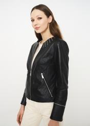 Women's leather jacket with rhinestones KURDS-0356-5339(W22)-03
