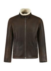 Brown men's leather sheepskin coat KOZMS-0022-5486(Z24)-02