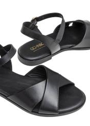 Women's leather sandals in black BUTYD-1259-99(W26), close-up of the product on a white background.