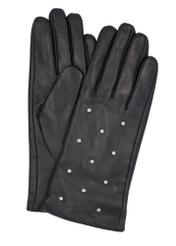 Black suede women's gloves REKDS-0103-99(Z26), product view from the front on a white background.