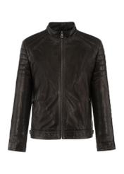 Men's black leather jacket with stand-up collar KURMS-0325-1342(Z23)-03