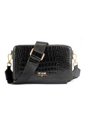 Black small women's croco handbag TOREC-1049-99(Z25), product view from the front on a white background.