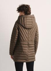 Brown women's quilted jacket KURDT-0524-89(Z25), product view from the back on the model. Half of the silhouette visible.