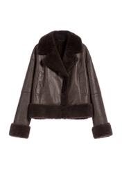 Women's brown leather sheepskin coat KOZDS-0096-3099(Z25), front product view on white background.