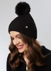 Black women's cap with pompom CZADT-0161-99(Z24)-01