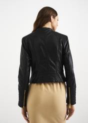 Women's leather jacket with stitching KURDS-0322-1211(KS)-03