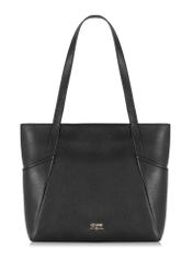 Black leather shopper bag TORES-0980-9I(Z26) - front product view, on white background.