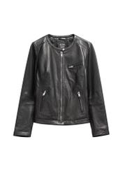 Black women's leather jacket KURDS-0154L-99(W26), front product view on white background.