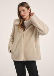 Beige women's fur coat with zipper FUTDP-0057-1B(Z26)