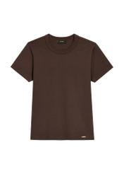 Dark brown cotton women's T-shirt TSHDT-0144-1I(Z26) - front product view, on white background.