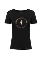 Black Women's T-shirt with applique TSHDT-0071-99(Z22)-04