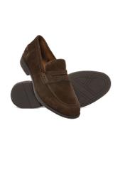 Men's dark brown leather moccasins BUTYM-0482-1H(W26), diagonal product view on white background.