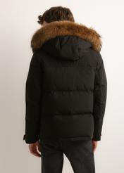 Men's black winter jacket KURMT-0434-99(Z26), rear view on a model. Half of the figure is visible.