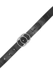 Black women's belt with croco motif PASDS-0172E-99(Z25), product view with buckle on white background.