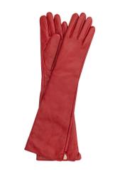 Long red leather women's gloves REKDS-0088-41(Z24)-01