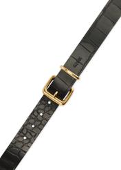Black croco women's leather belt PASDS-0312A-97(Z25), view of the clasp of the product on a white background.