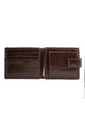 Chocolate colored men's leather wallet PL-105-89(KS) - top view of the open product on a white background.