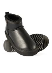 Women's black leather snow boots BUTYD-1219-99(Z25) - top view of the product on a white background.